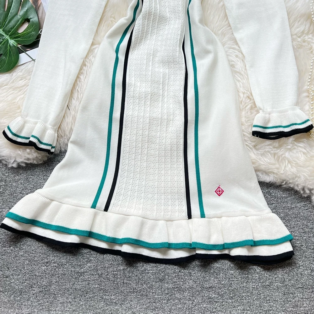 YuooMuoo Brand Fashion Women Knitted Mini Dress Ins Hot Sexy Package Hips Ruffled Party Dress Streetwear Lady Outfits Vestidos