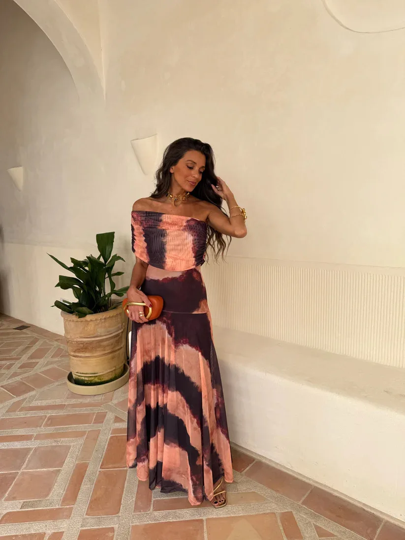 Vintage Off Shoulder Printed Maxi Dress Women Sleeveless Chiffon Ruched Long Dress Elegant Vacation Wedding Guest Party Vestidos