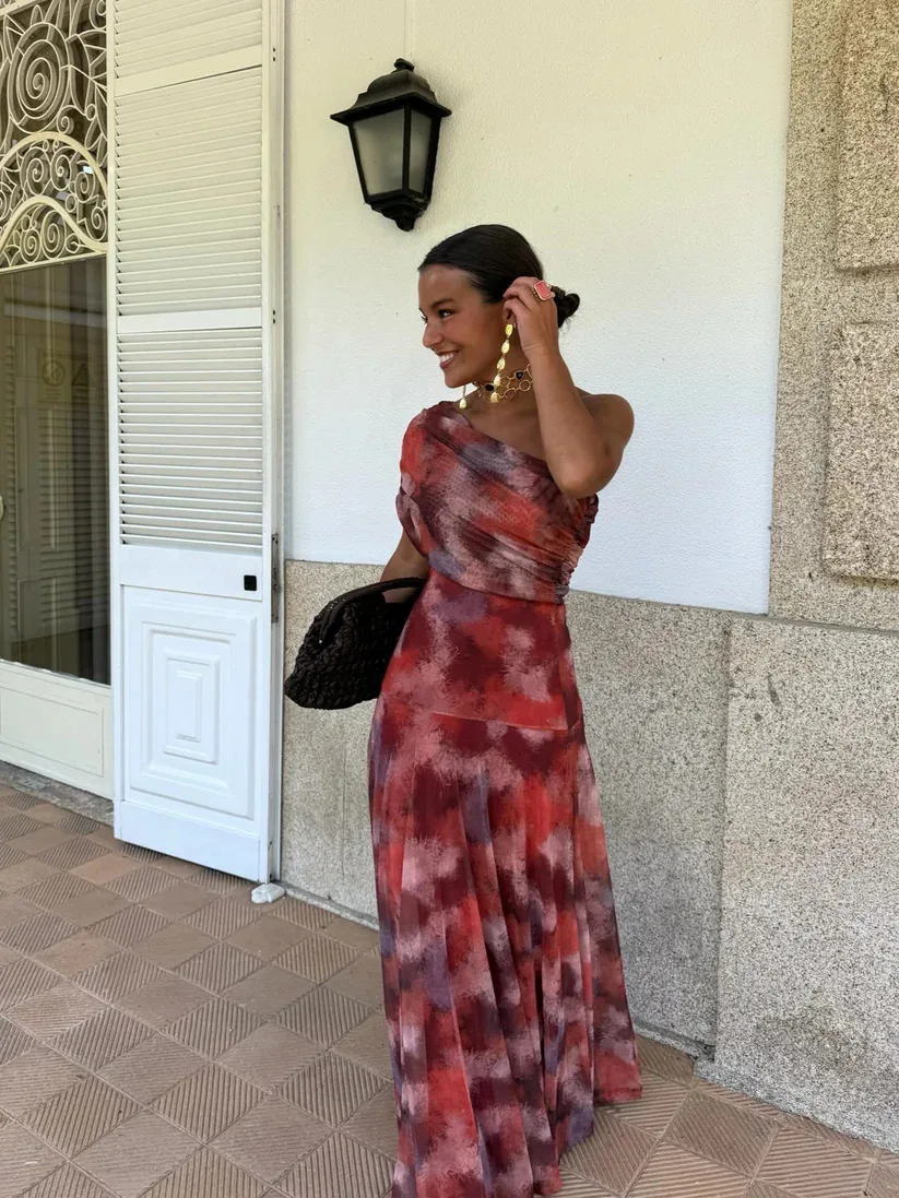 Vintage Off Shoulder Printed Maxi Dress Women Sleeveless Chiffon Ruched Long Dress Elegant Vacation Wedding Guest Party Vestidos