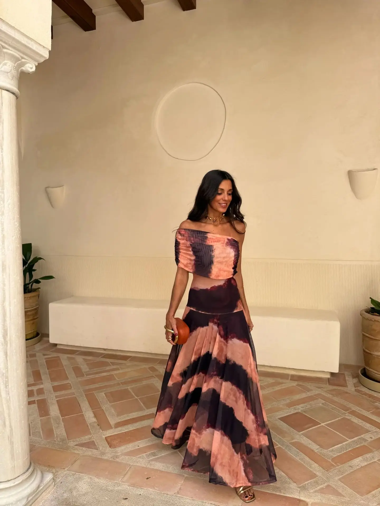 Vintage Off Shoulder Printed Maxi Dress Women Sleeveless Chiffon Ruched Long Dress Elegant Vacation Wedding Guest Party Vestidos