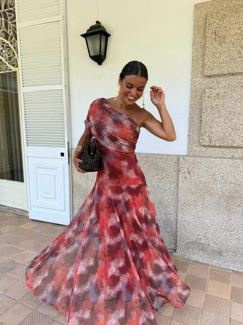 Vintage Off Shoulder Printed Maxi Dress Women Sleeveless Chiffon Ruched Long Dress Elegant Vacation Wedding Guest Party Vestidos