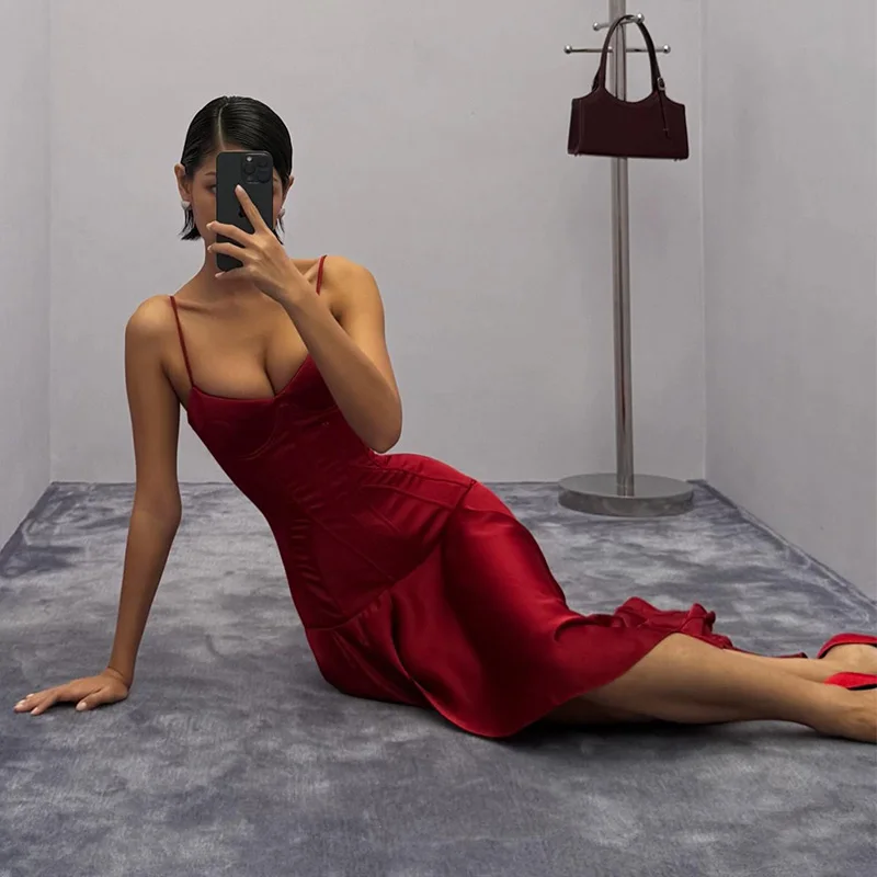 Slit Waist Cinching Evening Dress V Neck Sleeveless Slim Irregular Long Women's Summer Dresses New Elegant Party Robe 2026