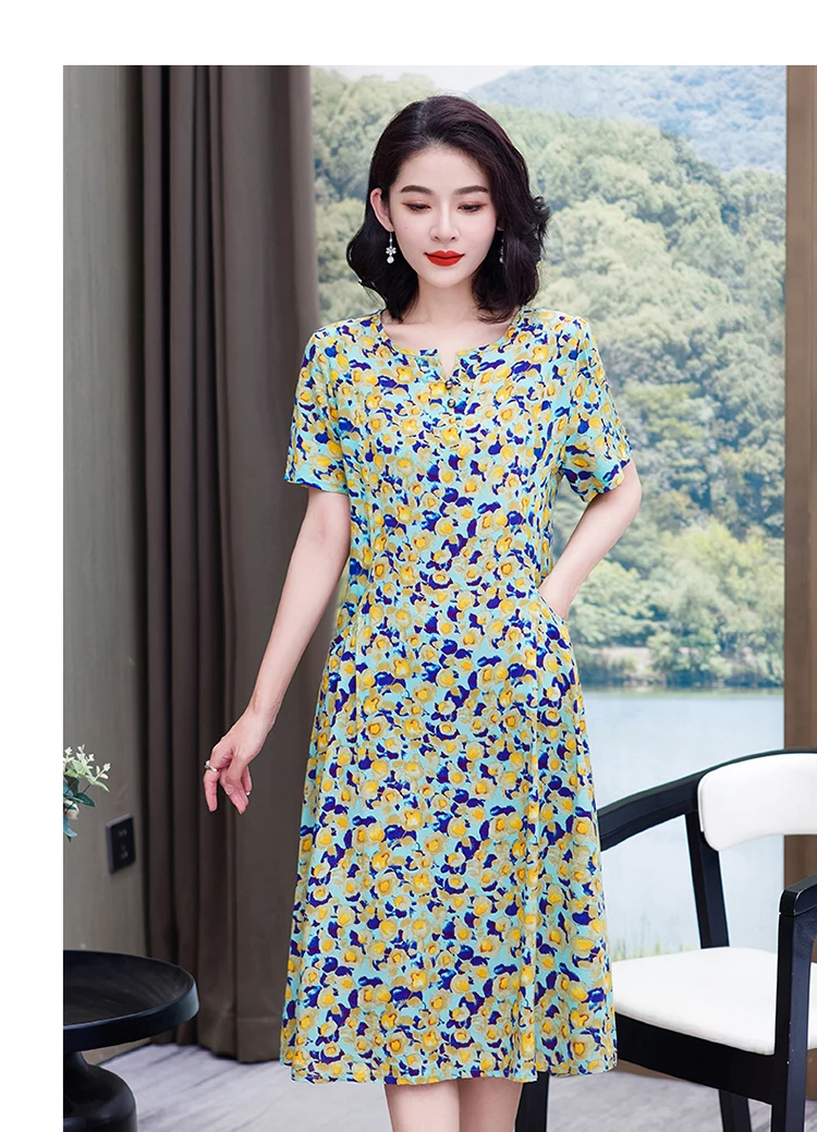 New Hot Fashion 2025 Casual Print Women Summer Dresses For Women Clothing Cotton Vintage Dress Plus Size