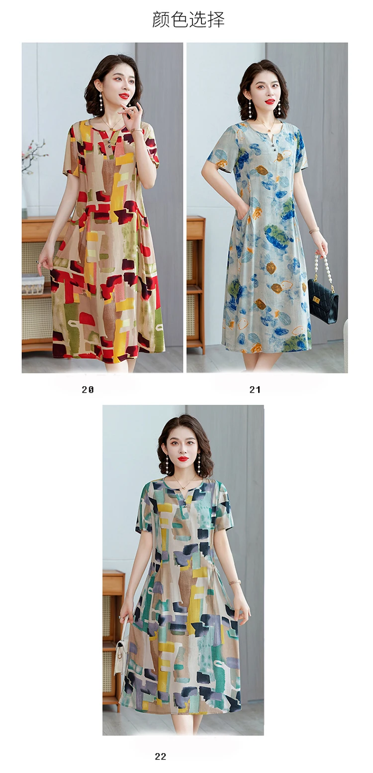 New Hot Fashion 2025 Casual Print Women Summer Dresses For Women Clothing Cotton Vintage Dress Plus Size