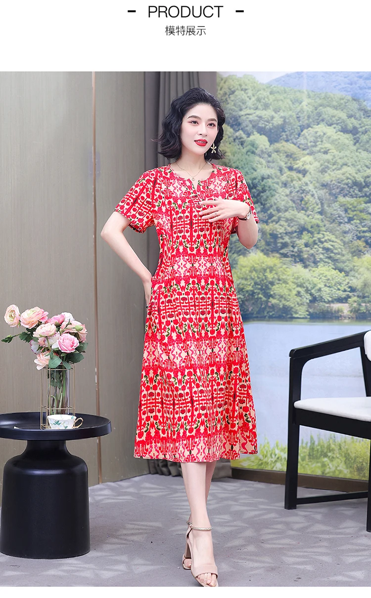 New Hot Fashion 2025 Casual Print Women Summer Dresses For Women Clothing Cotton Vintage Dress Plus Size