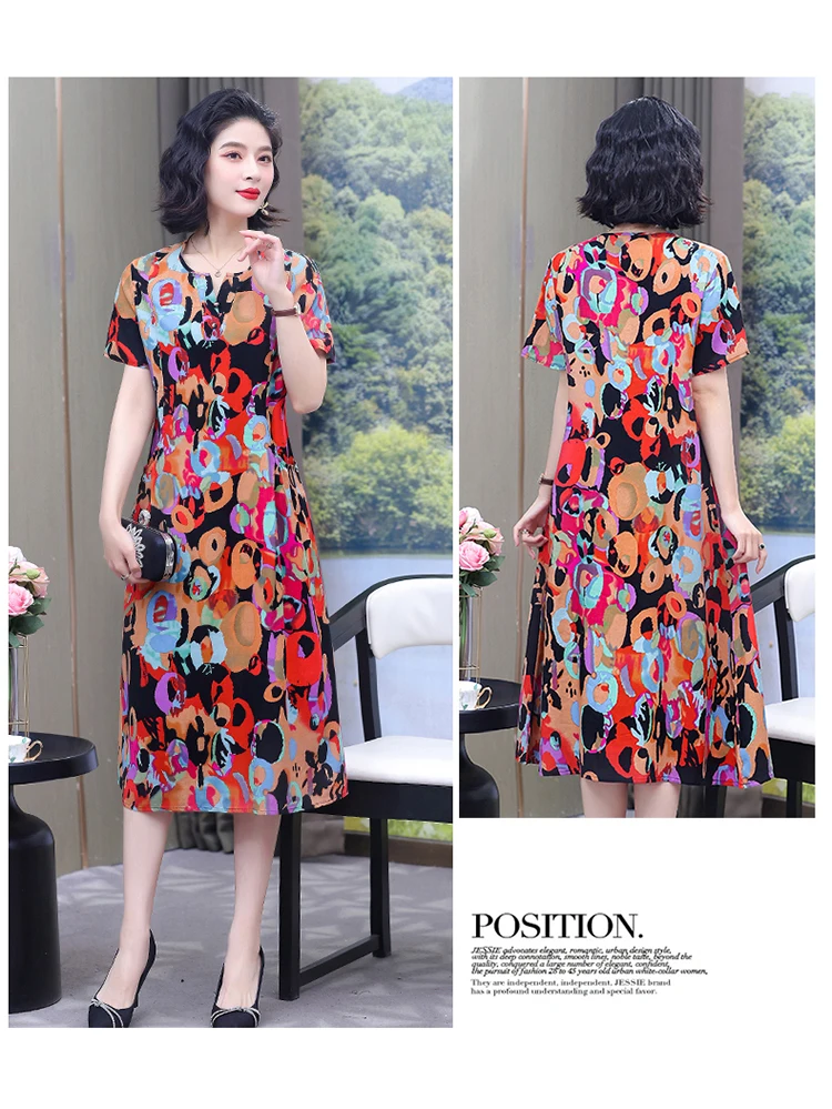 New Hot Fashion 2025 Casual Print Women Summer Dresses For Women Clothing Cotton Vintage Dress Plus Size