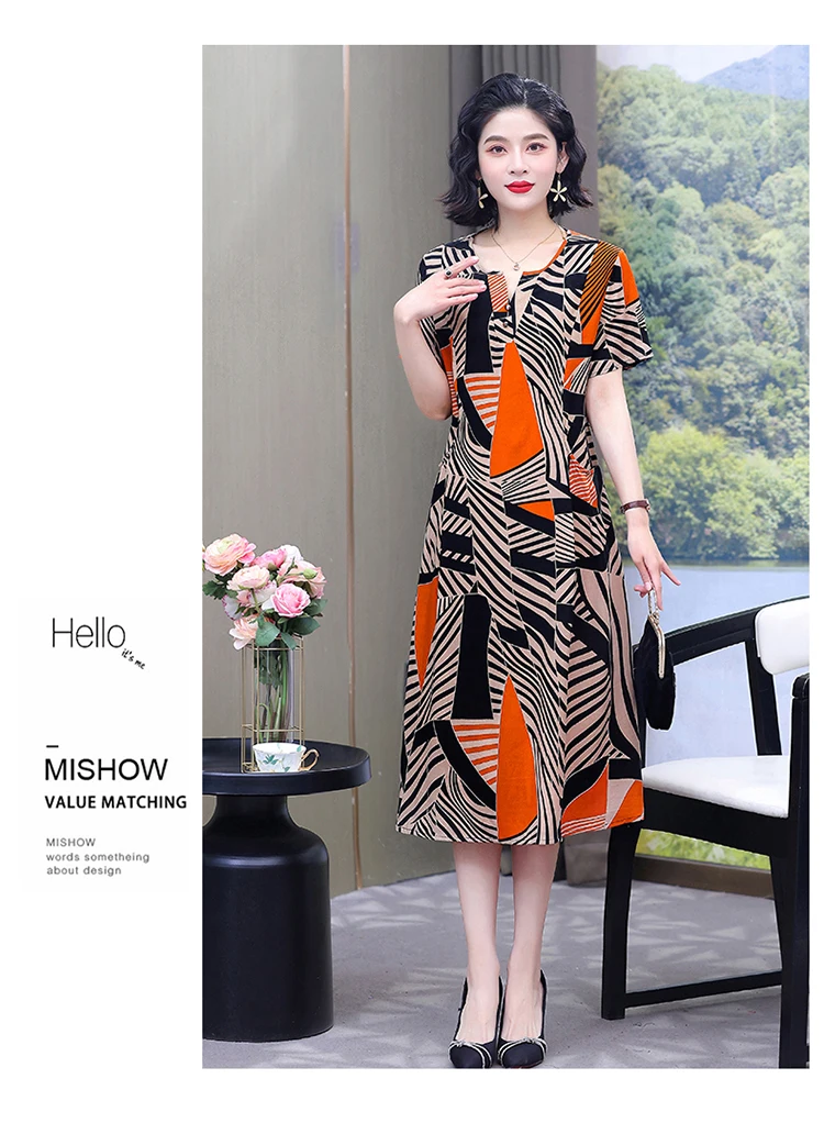 New Hot Fashion 2025 Casual Print Women Summer Dresses For Women Clothing Cotton Vintage Dress Plus Size