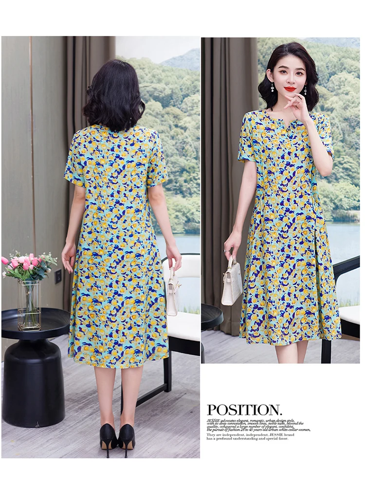 New Hot Fashion 2025 Casual Print Women Summer Dresses For Women Clothing Cotton Vintage Dress Plus Size