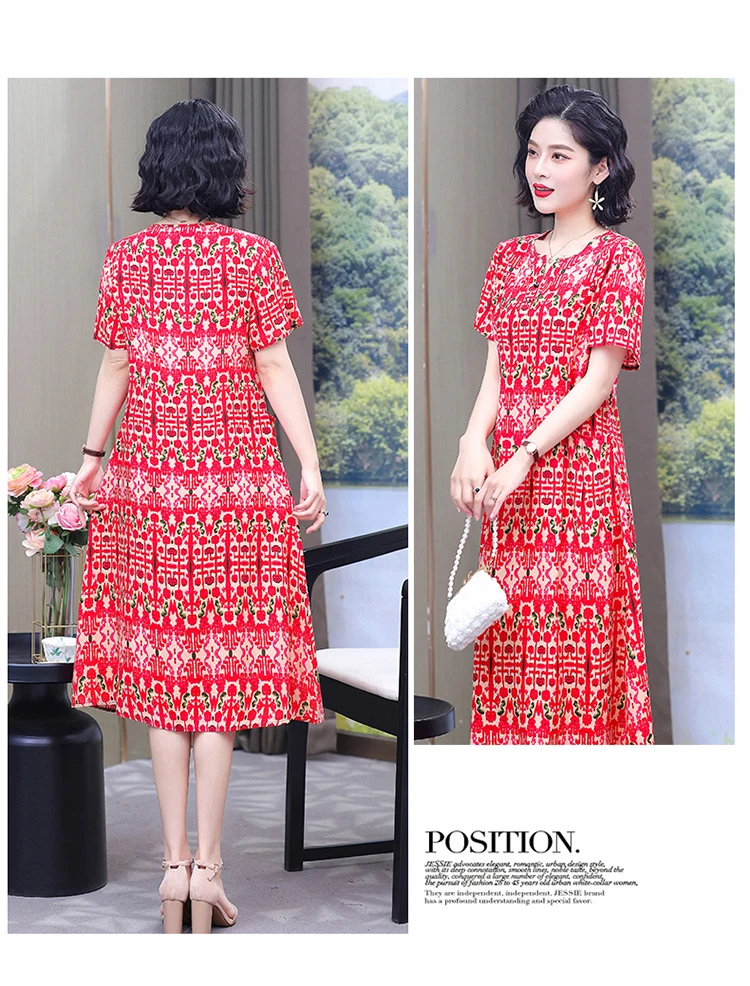 New Hot Fashion 2025 Casual Print Women Summer Dresses For Women Clothing Cotton Vintage Dress Plus Size