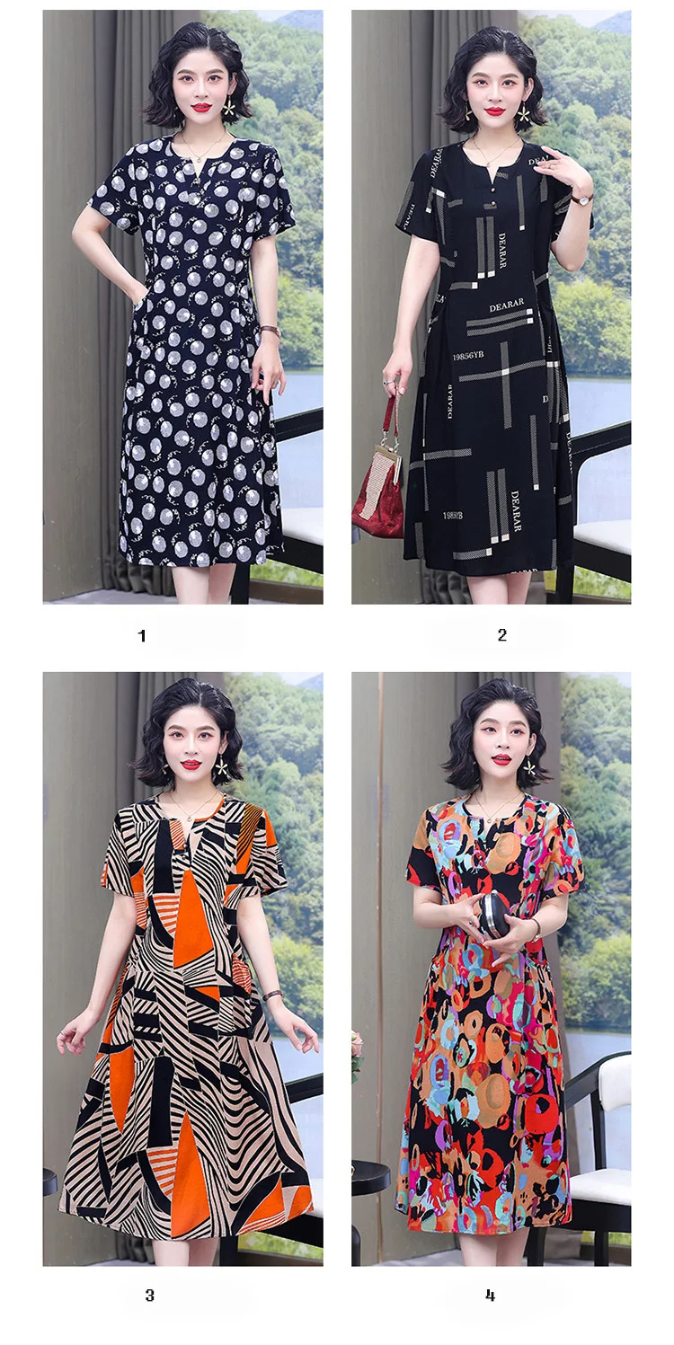 New Hot Fashion 2025 Casual Print Women Summer Dresses For Women Clothing Cotton Vintage Dress Plus Size