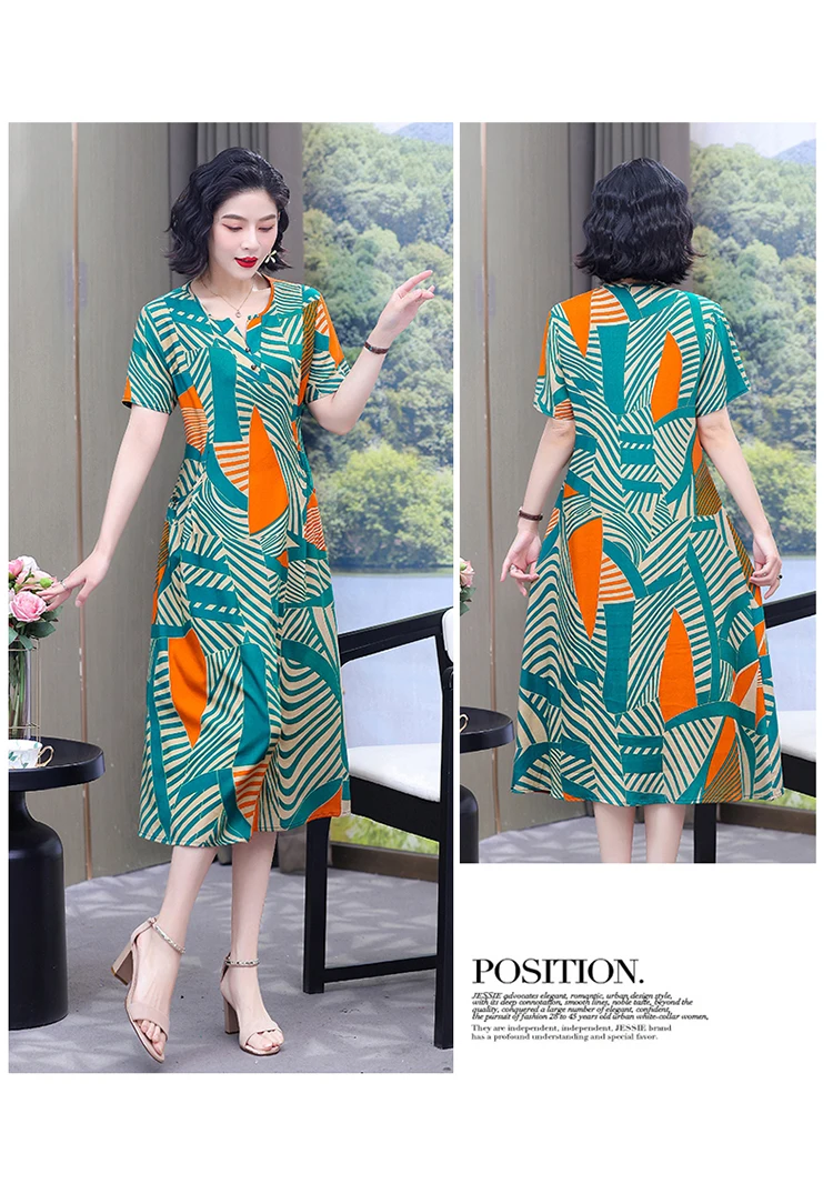 New Hot Fashion 2025 Casual Print Women Summer Dresses For Women Clothing Cotton Vintage Dress Plus Size