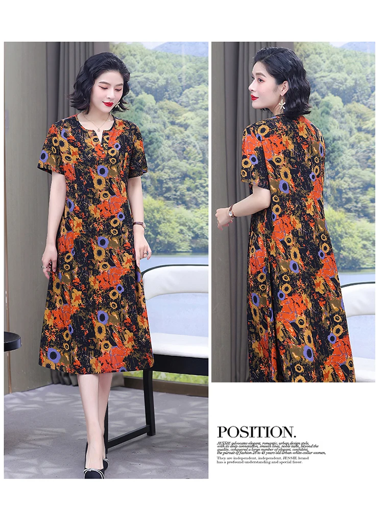 New Hot Fashion 2025 Casual Print Women Summer Dresses For Women Clothing Cotton Vintage Dress Plus Size