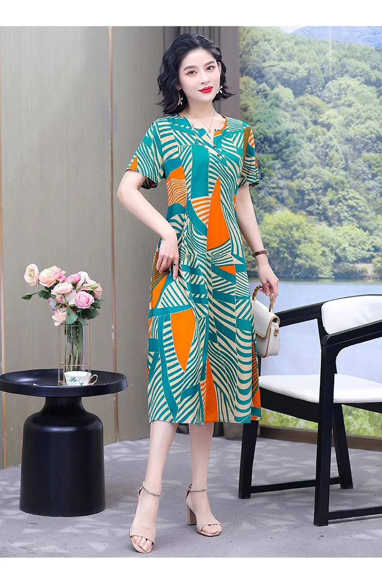 New Hot Fashion 2025 Casual Print Women Summer Dresses For Women Clothing Cotton Vintage Dress Plus Size