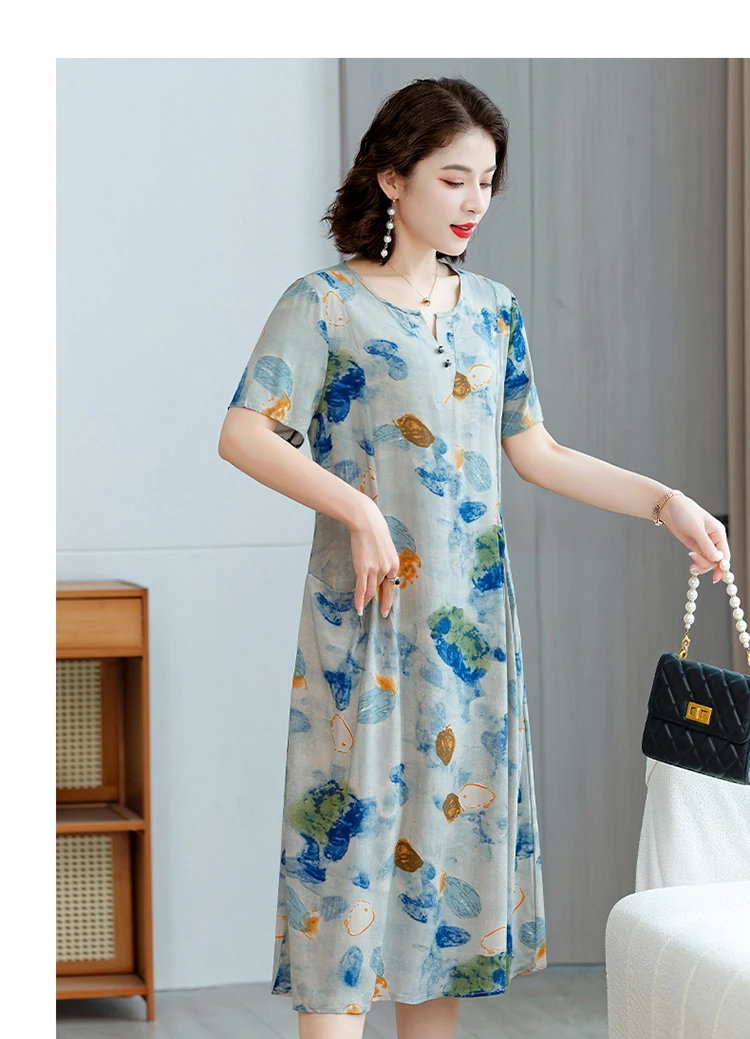 New Hot Fashion 2025 Casual Print Women Summer Dresses For Women Clothing Cotton Vintage Dress Plus Size