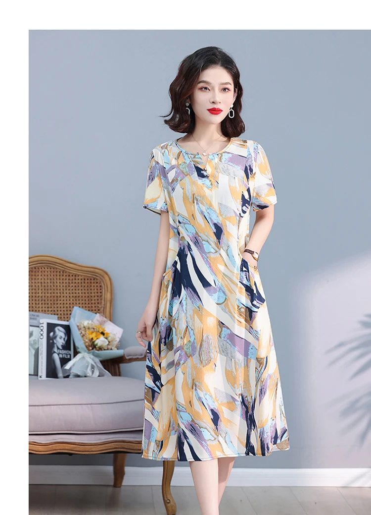 New Hot Fashion 2025 Casual Print Women Summer Dresses For Women Clothing Cotton Vintage Dress Plus Size
