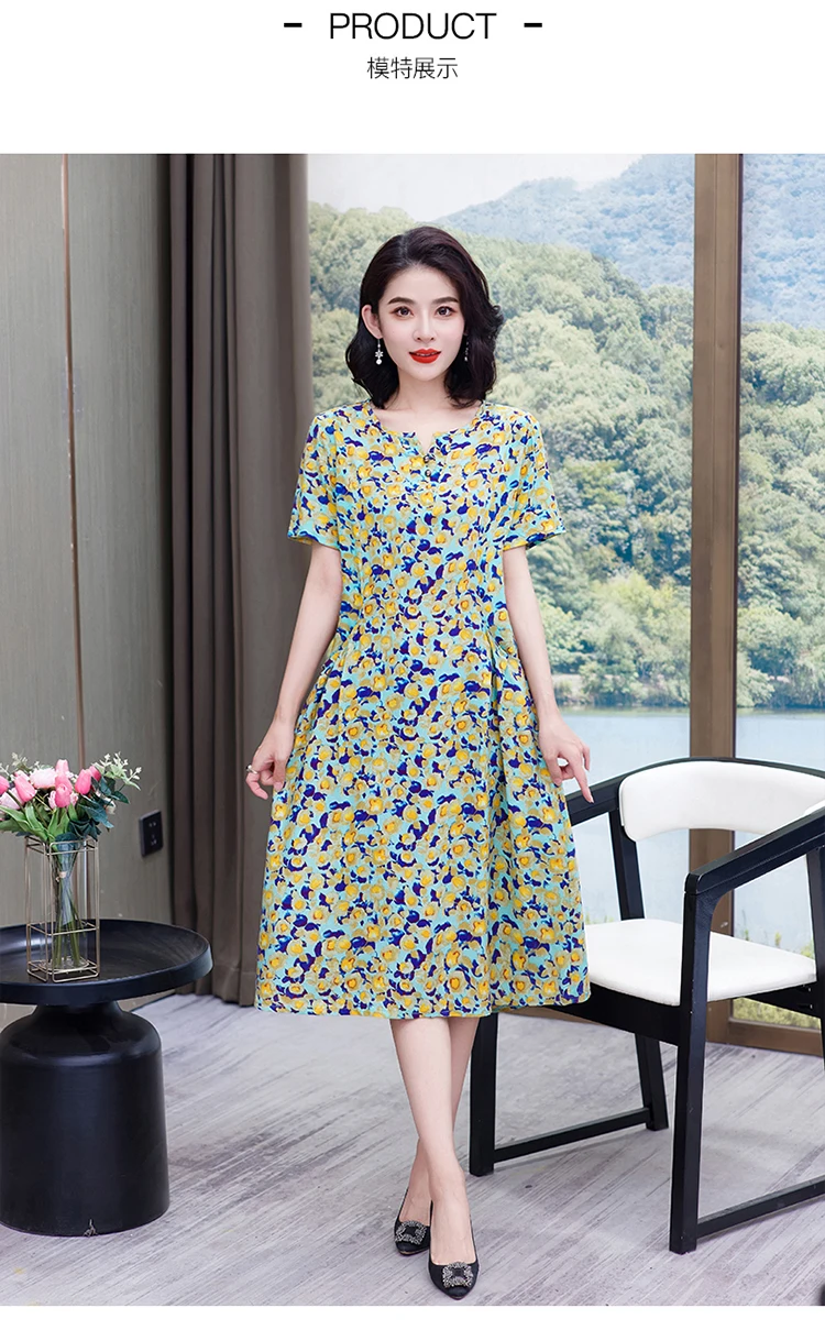 New Hot Fashion 2025 Casual Print Women Summer Dresses For Women Clothing Cotton Vintage Dress Plus Size