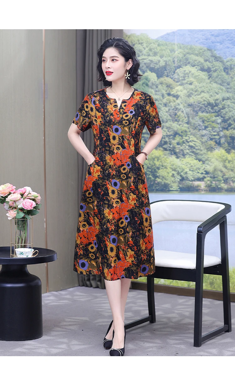 New Hot Fashion 2025 Casual Print Women Summer Dresses For Women Clothing Cotton Vintage Dress Plus Size