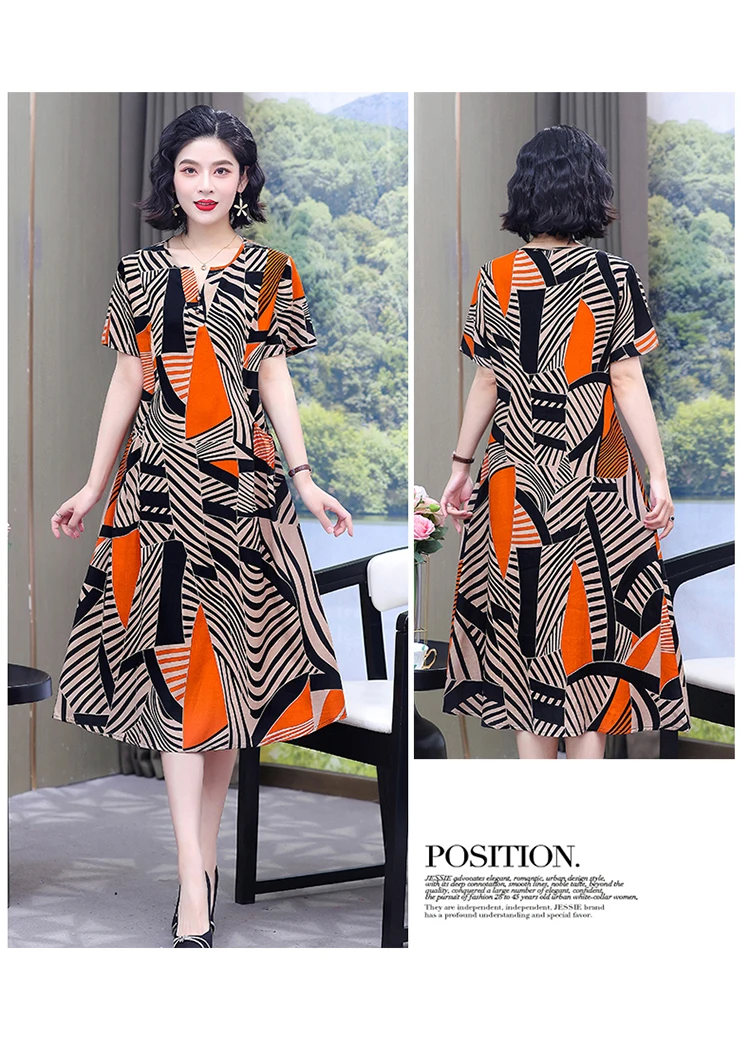 New Hot Fashion 2025 Casual Print Women Summer Dresses For Women Clothing Cotton Vintage Dress Plus Size