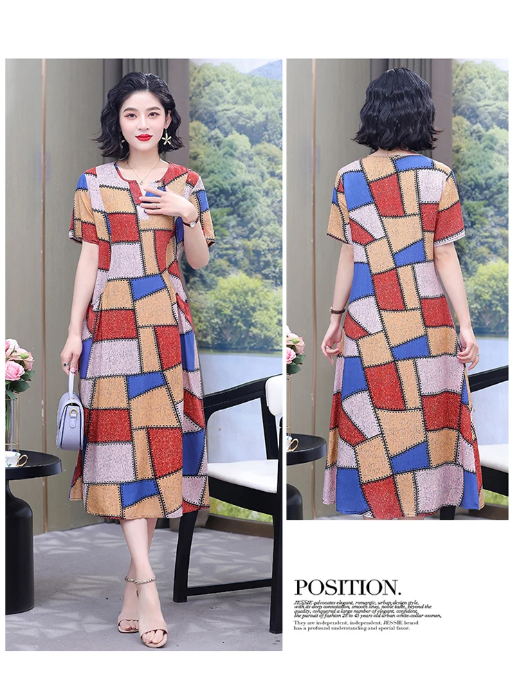 New Hot Fashion 2025 Casual Print Women Summer Dresses For Women Clothing Cotton Vintage Dress Plus Size