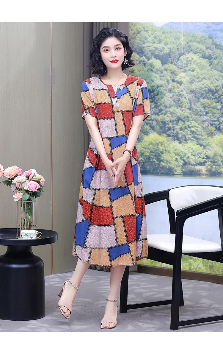 New Hot Fashion 2025 Casual Print Women Summer Dresses For Women Clothing Cotton Vintage Dress Plus Size