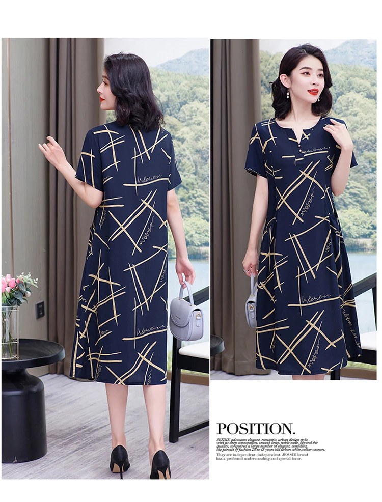 New Hot Fashion 2025 Casual Print Women Summer Dresses For Women Clothing Cotton Vintage Dress Plus Size