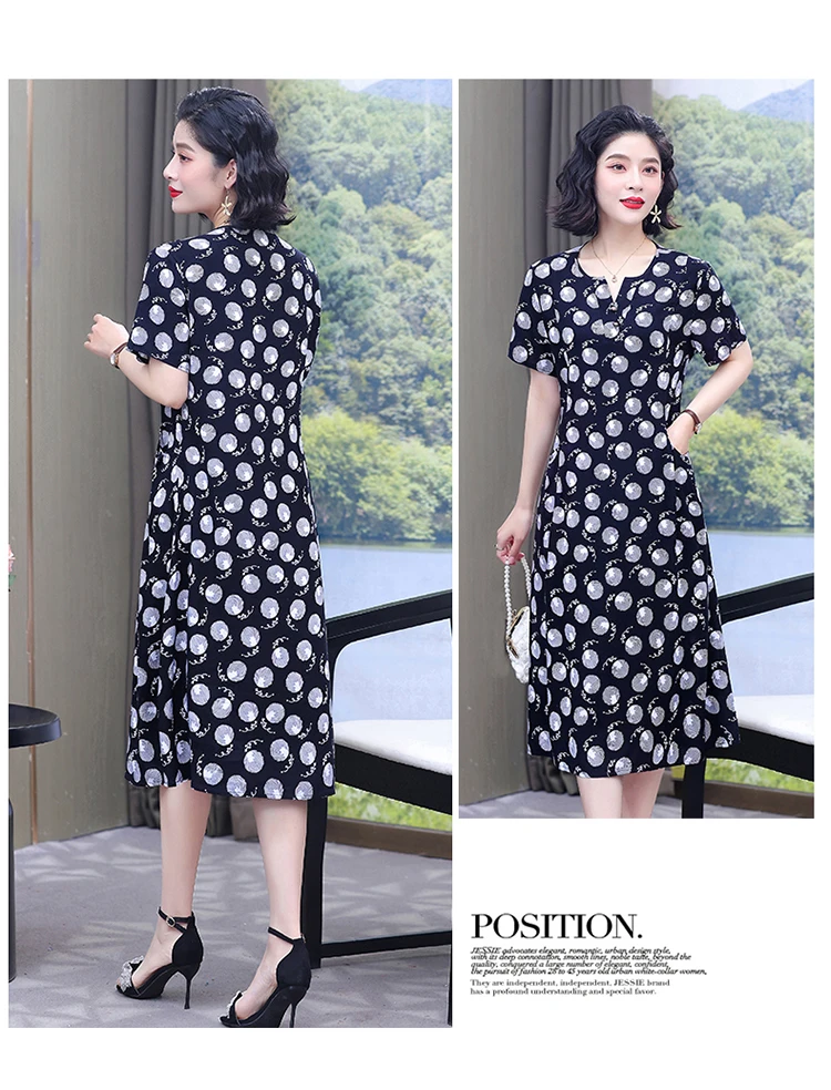 New Hot Fashion 2025 Casual Print Women Summer Dresses For Women Clothing Cotton Vintage Dress Plus Size