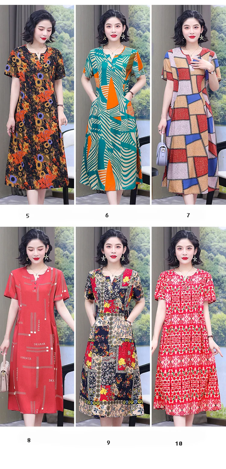 New Hot Fashion 2025 Casual Print Women Summer Dresses For Women Clothing Cotton Vintage Dress Plus Size