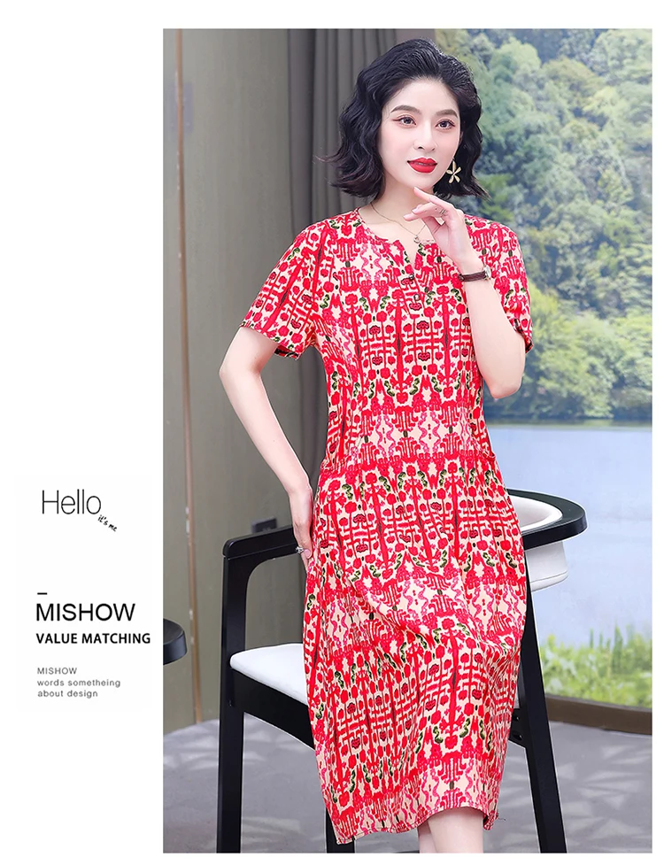 New Hot Fashion 2025 Casual Print Women Summer Dresses For Women Clothing Cotton Vintage Dress Plus Size