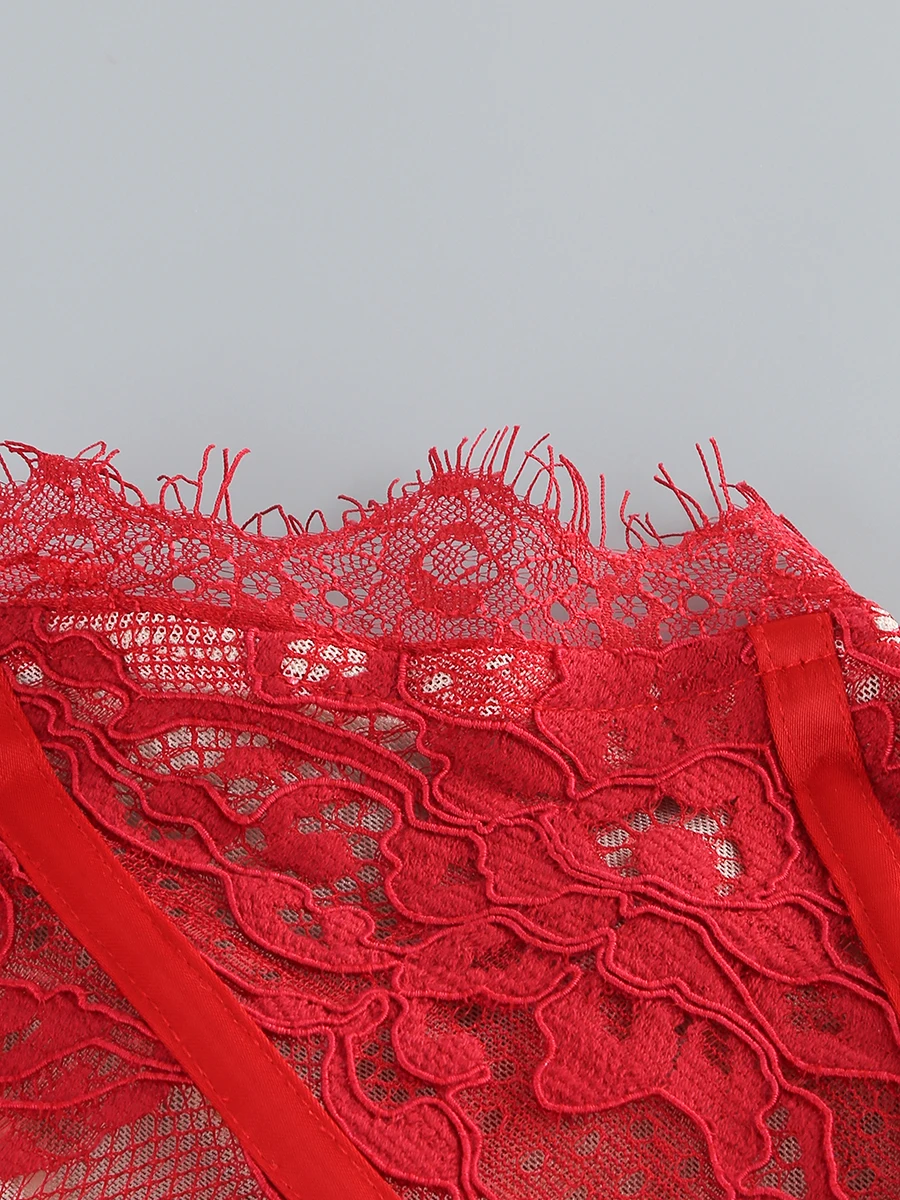 VC Christmas Dress For Women Red Lace Sexy Strapless Sleeveless Slim Supper Short Dress With Lace-Up