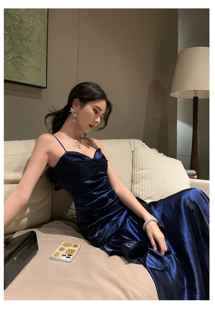 Elegant Sexy Club Evening Party Birthday Dresses for Women Summer Sleeveless Spaghetti Strap Backless Mermaid Ruffled Long Dress