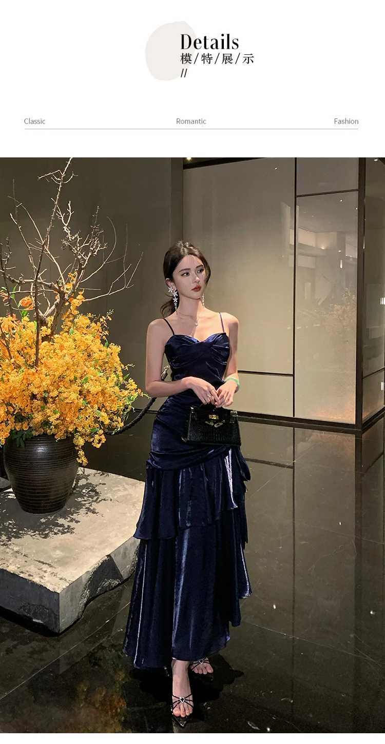 Elegant Sexy Club Evening Party Birthday Dresses for Women Summer Sleeveless Spaghetti Strap Backless Mermaid Ruffled Long Dress