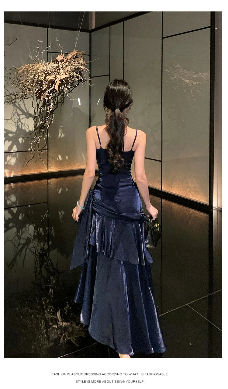 Elegant Sexy Club Evening Party Birthday Dresses for Women Summer Sleeveless Spaghetti Strap Backless Mermaid Ruffled Long Dress