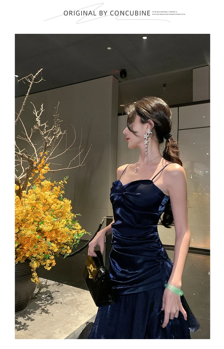 Elegant Sexy Club Evening Party Birthday Dresses for Women Summer Sleeveless Spaghetti Strap Backless Mermaid Ruffled Long Dress