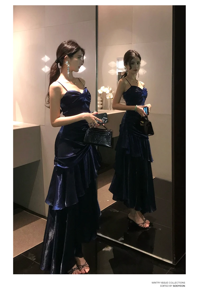 Elegant Sexy Club Evening Party Birthday Dresses for Women Summer Sleeveless Spaghetti Strap Backless Mermaid Ruffled Long Dress