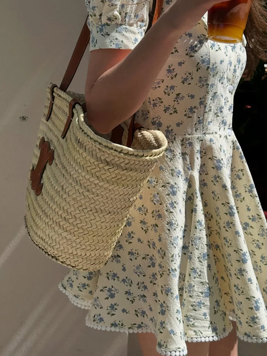 Bornladies 2026 Summer New Floral Short Sleeve Dress Women's Elegant Slim Fit Sweet Button Front Puff Sleeves Mini Dress