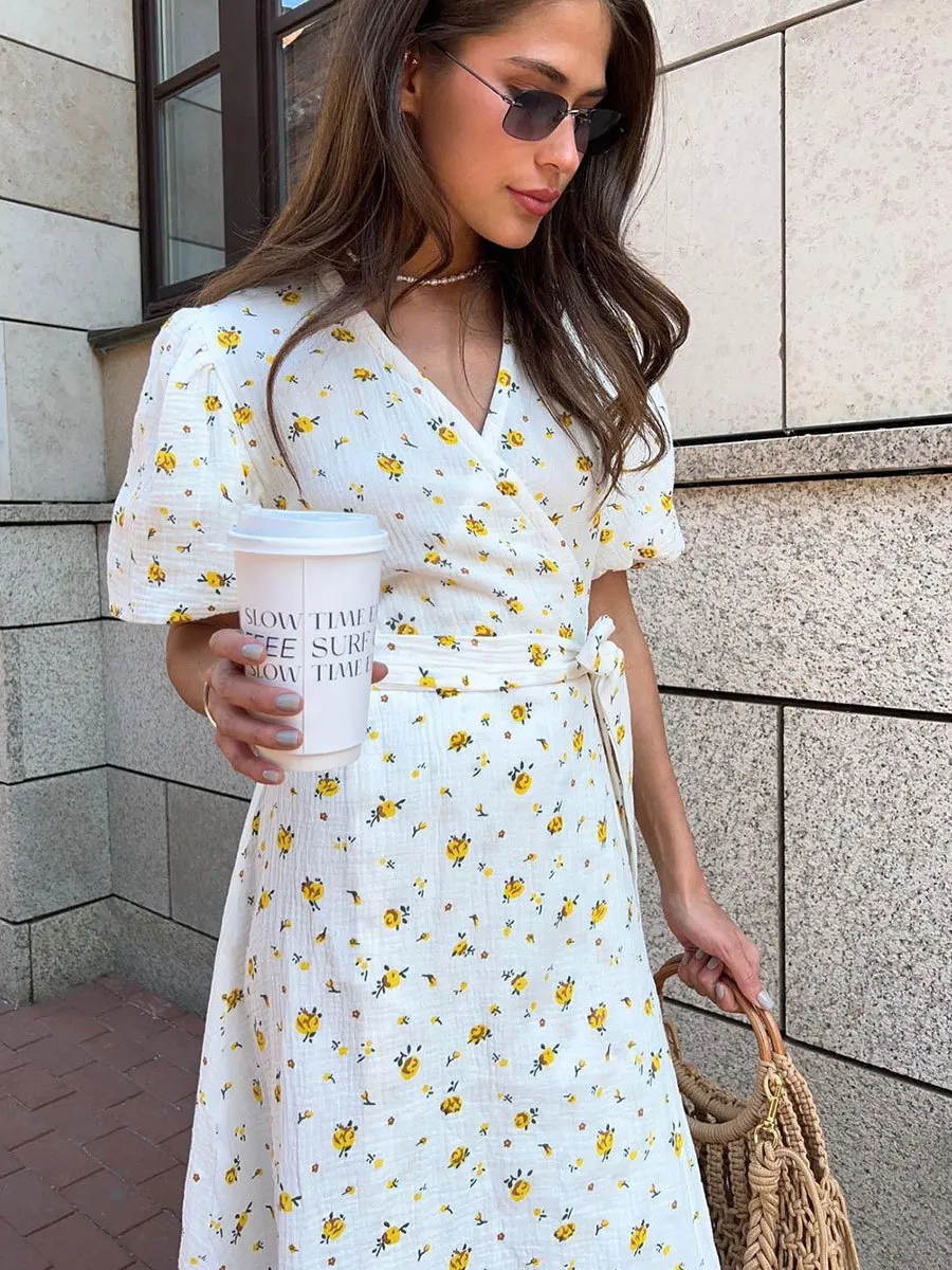 Bornladies Women's 100% Cotton A-Line Midi Dress Summer 2025 Floral Jacquard Elegant Beige Flowy Long Dress for Women