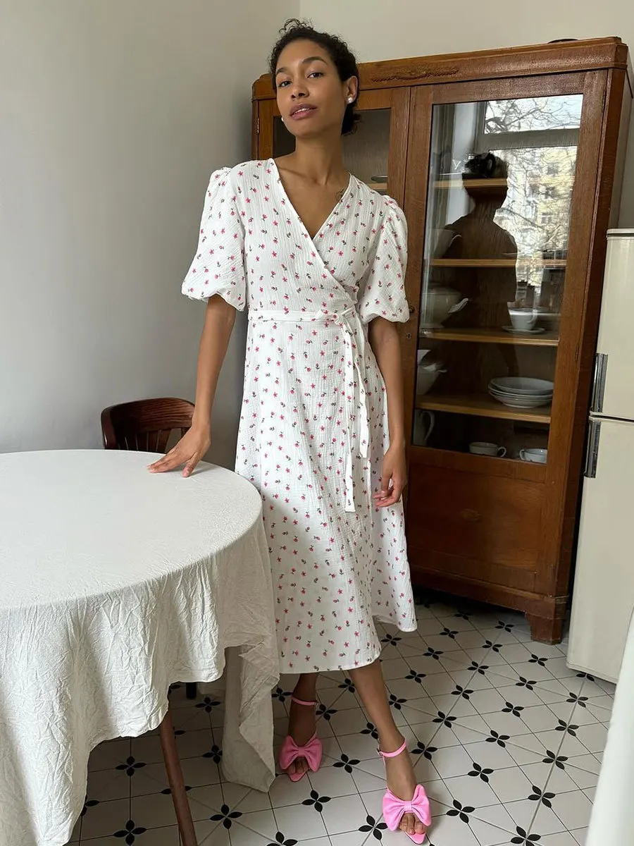 Bornladies Women's 100% Cotton A-Line Midi Dress Summer 2025 Floral Jacquard Elegant Beige Flowy Long Dress for Women
