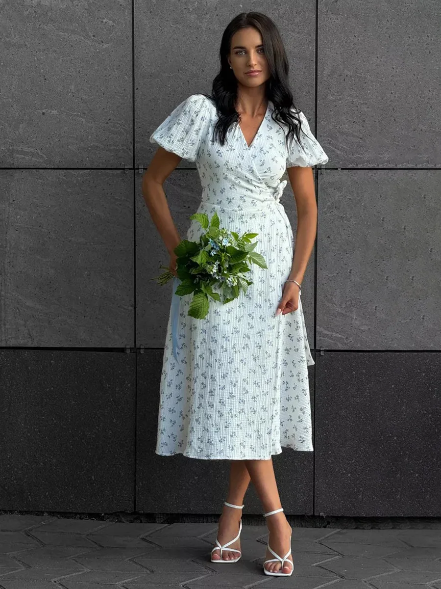 Bornladies Women's 100% Cotton A-Line Midi Dress Summer 2025 Floral Jacquard Elegant Beige Flowy Long Dress for Women