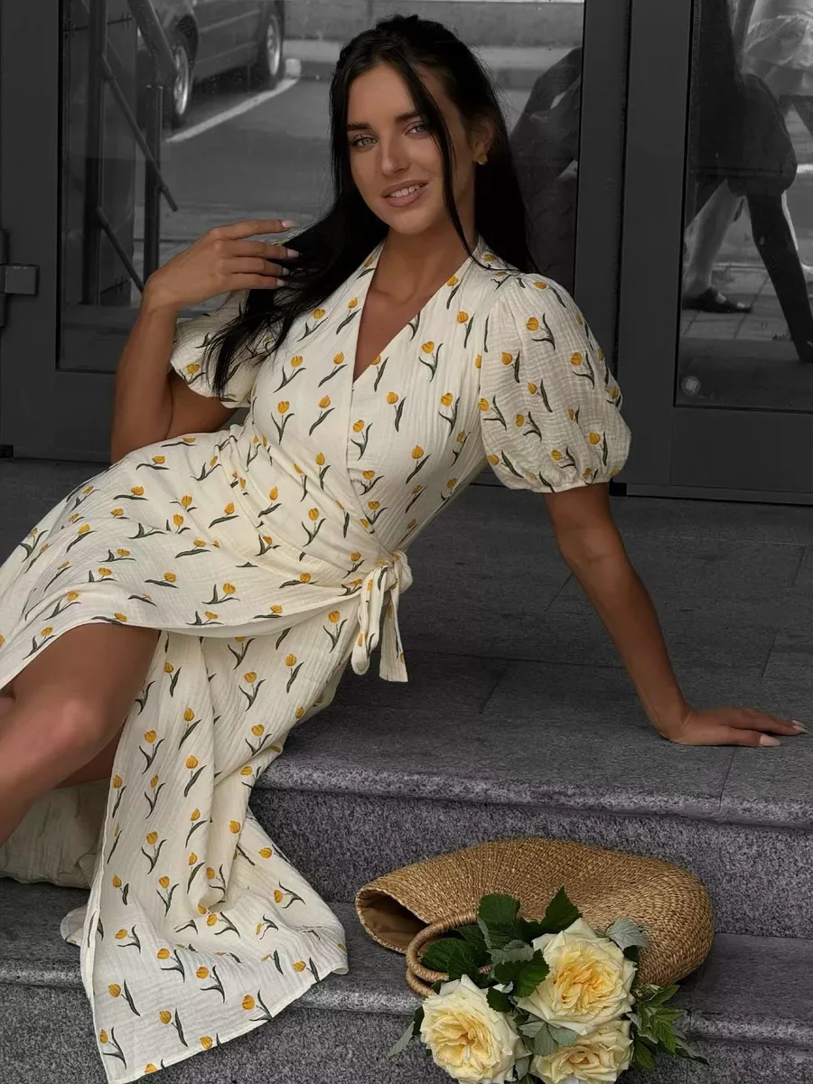 Bornladies Women's 100% Cotton A-Line Midi Dress Summer 2025 Floral Jacquard Elegant Beige Flowy Long Dress for Women