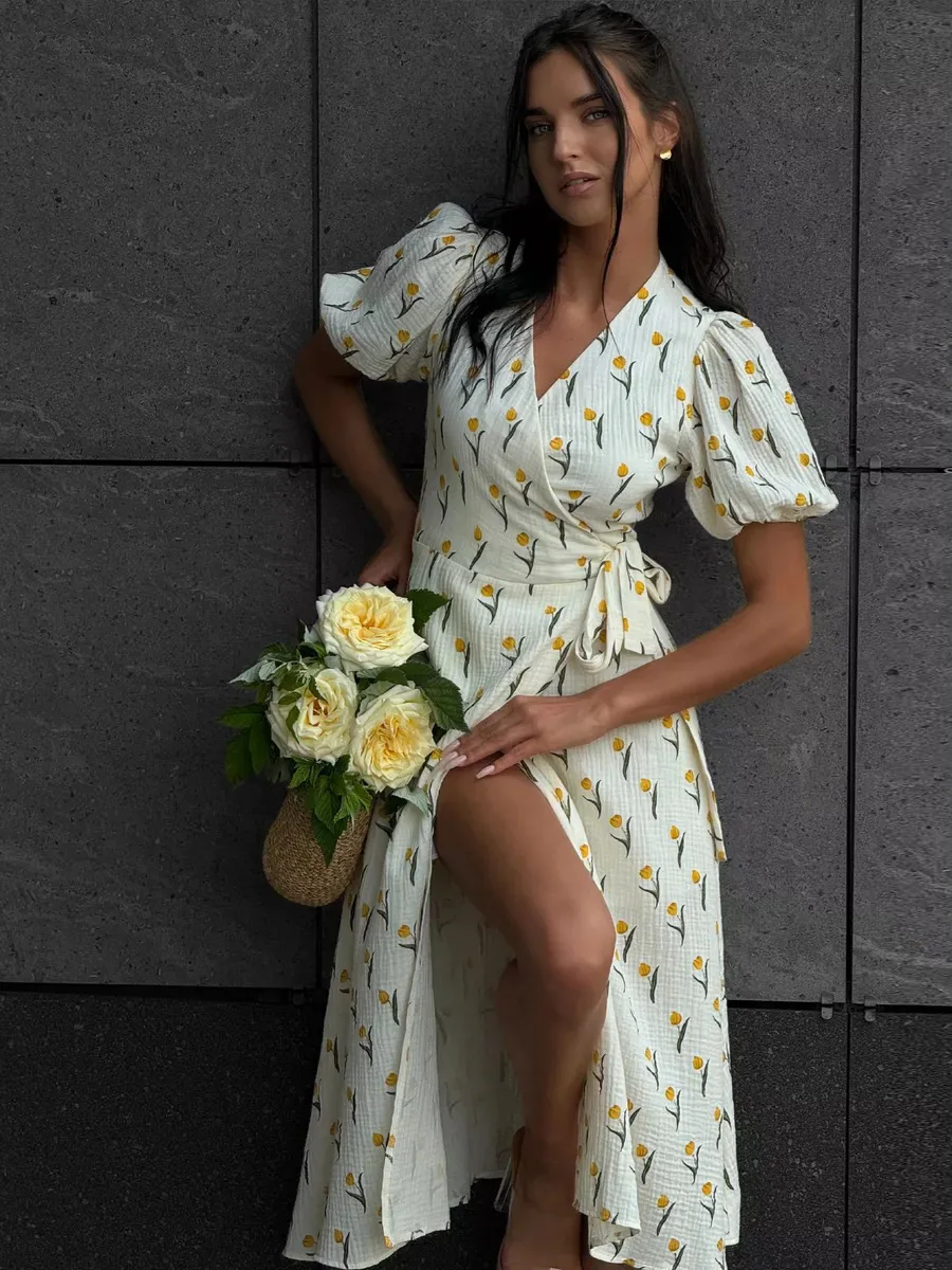Bornladies Women's 100% Cotton A-Line Midi Dress Summer 2025 Floral Jacquard Elegant Beige Flowy Long Dress for Women