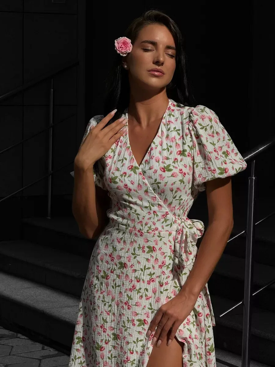 Bornladies Women's 100% Cotton A-Line Midi Dress Summer 2025 Floral Jacquard Elegant Beige Flowy Long Dress for Women