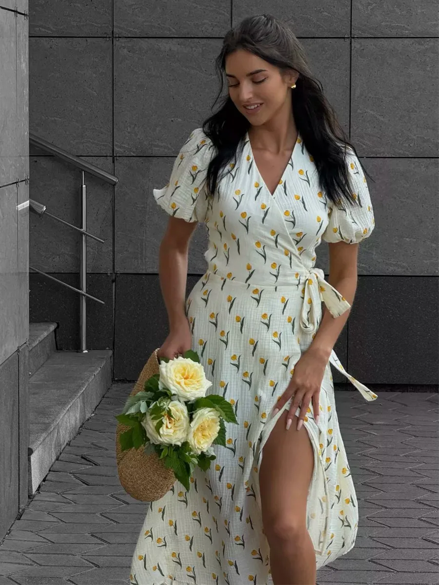 Bornladies Women's 100% Cotton A-Line Midi Dress Summer 2025 Floral Jacquard Elegant Beige Flowy Long Dress for Women
