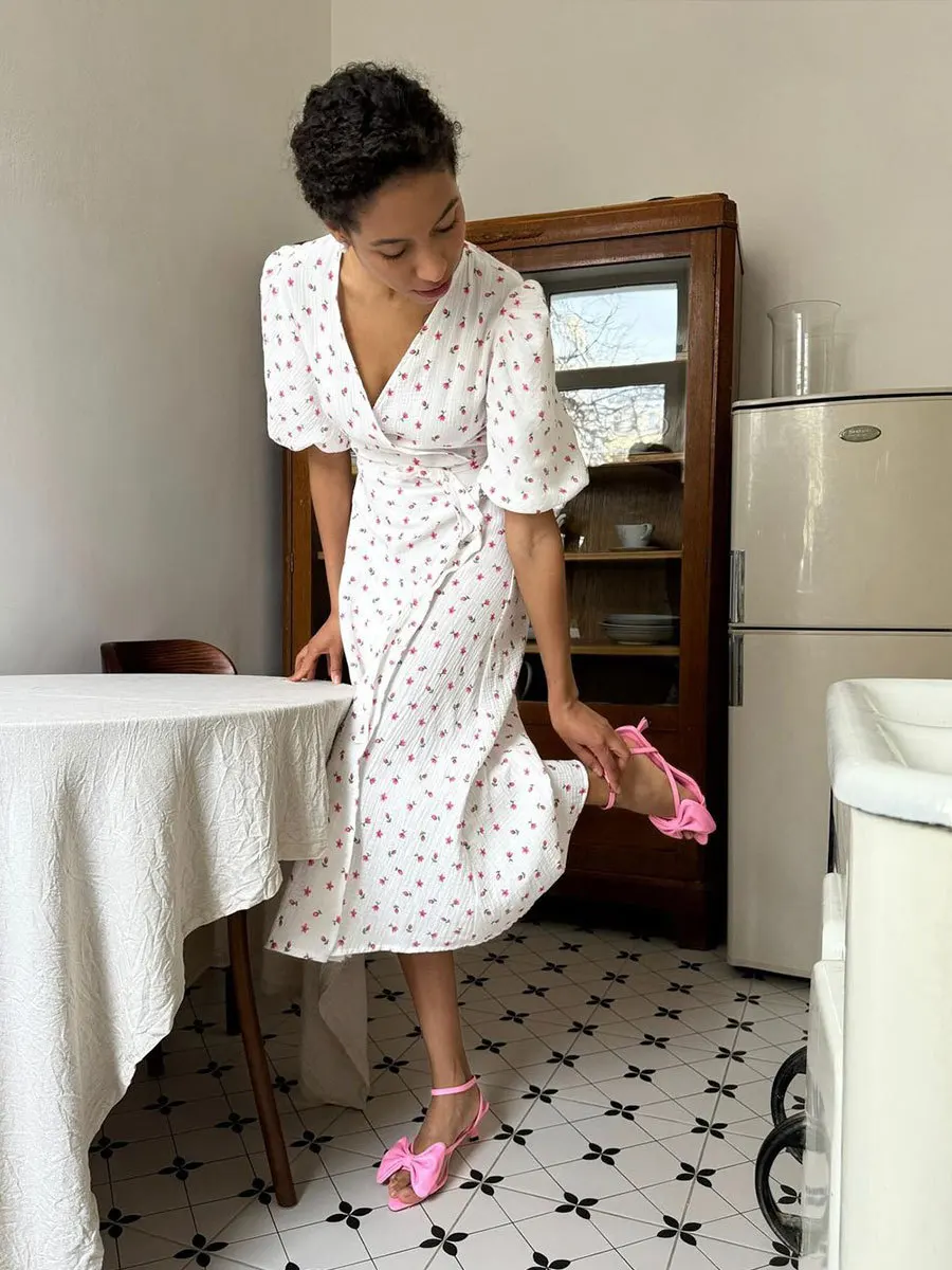 Bornladies Women's 100% Cotton A-Line Midi Dress Summer 2025 Floral Jacquard Elegant Beige Flowy Long Dress for Women