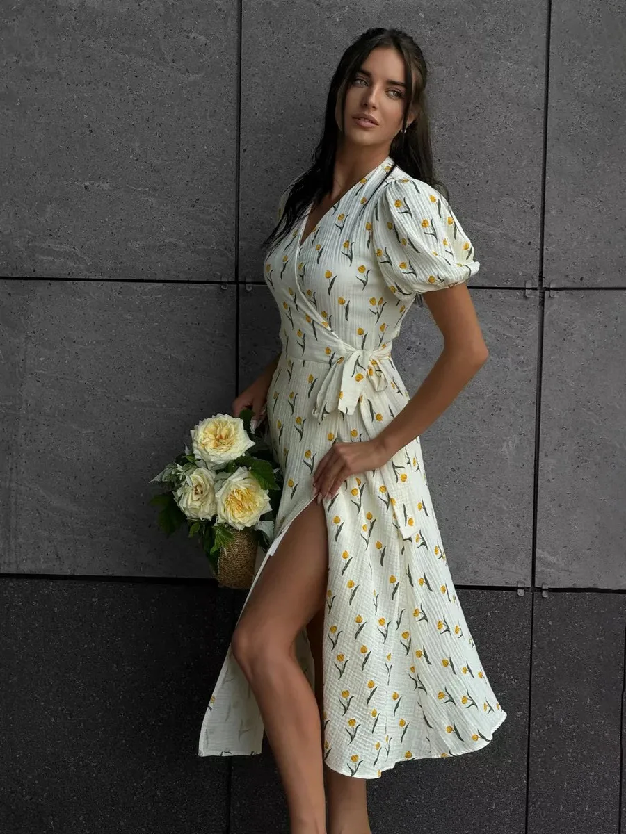 Bornladies Women's 100% Cotton A-Line Midi Dress Summer 2025 Floral Jacquard Elegant Beige Flowy Long Dress for Women