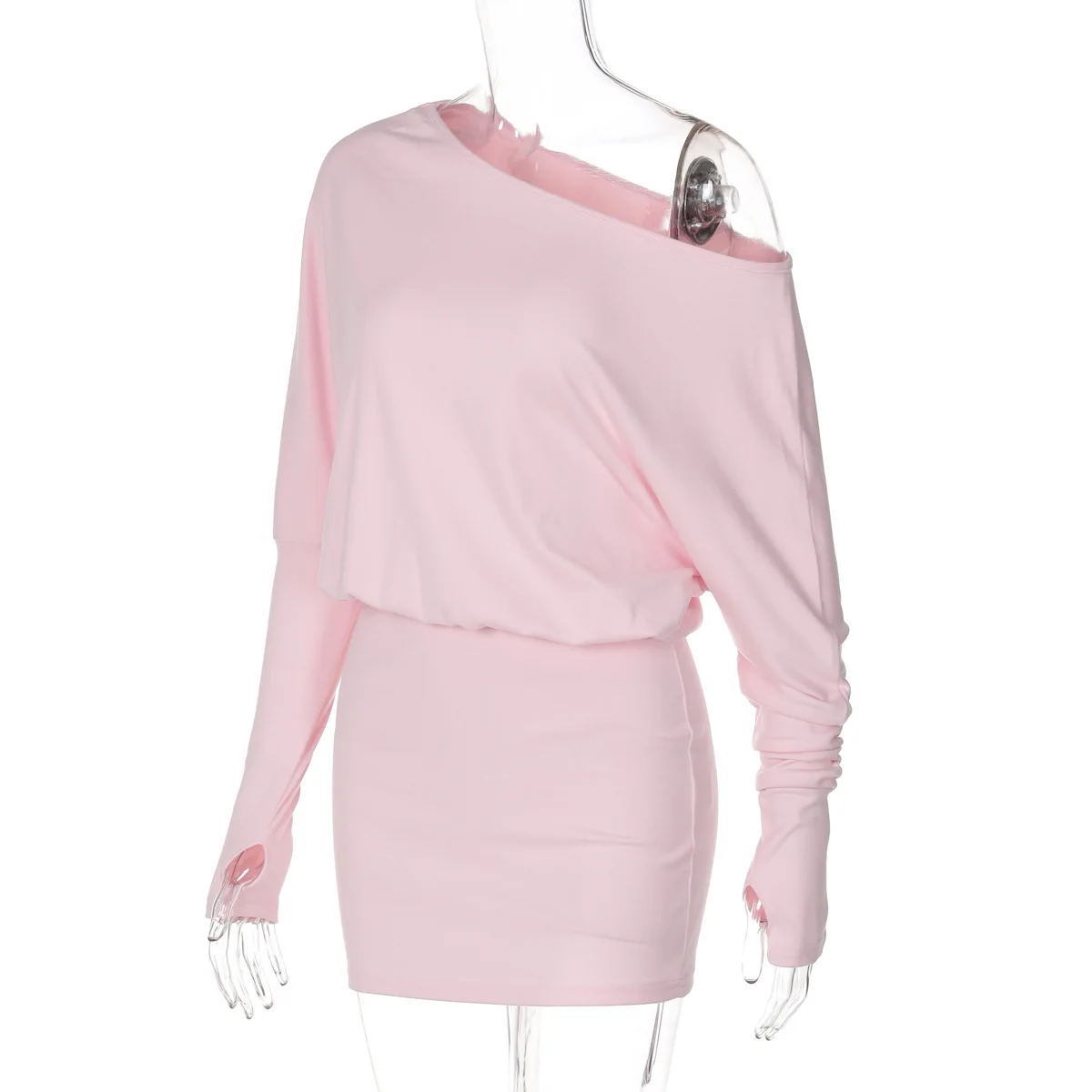 Women's Off-Shoulder Mini Dress Long Sleeve Oblique Neck Bodycon Sexy Short Fashion for Party Club Fall Winter