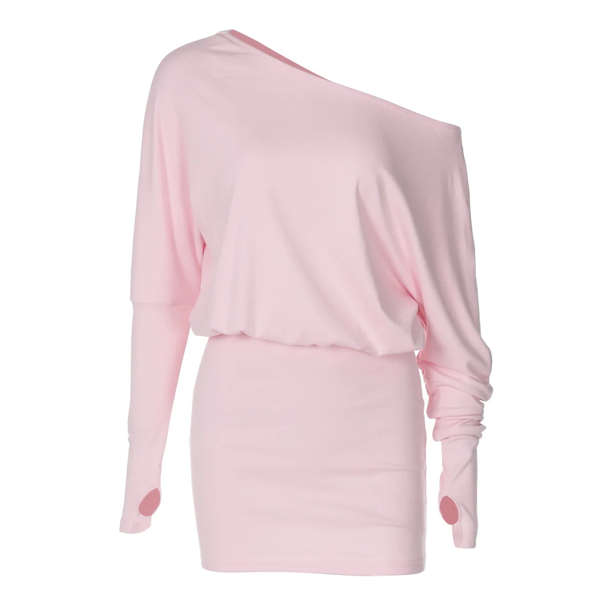 Women's Off-Shoulder Mini Dress Long Sleeve Oblique Neck Bodycon Sexy Short Fashion for Party Club Fall Winter
