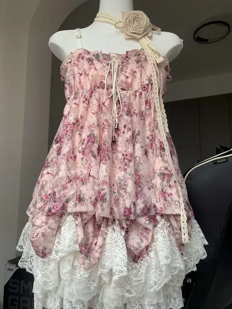 Lace Purple Dot Mini Dress Women Floral Dress Elegant Casuak Y2k Boho Kawaii Vintage One Piece Dress Korean Fashion Vintage Chic