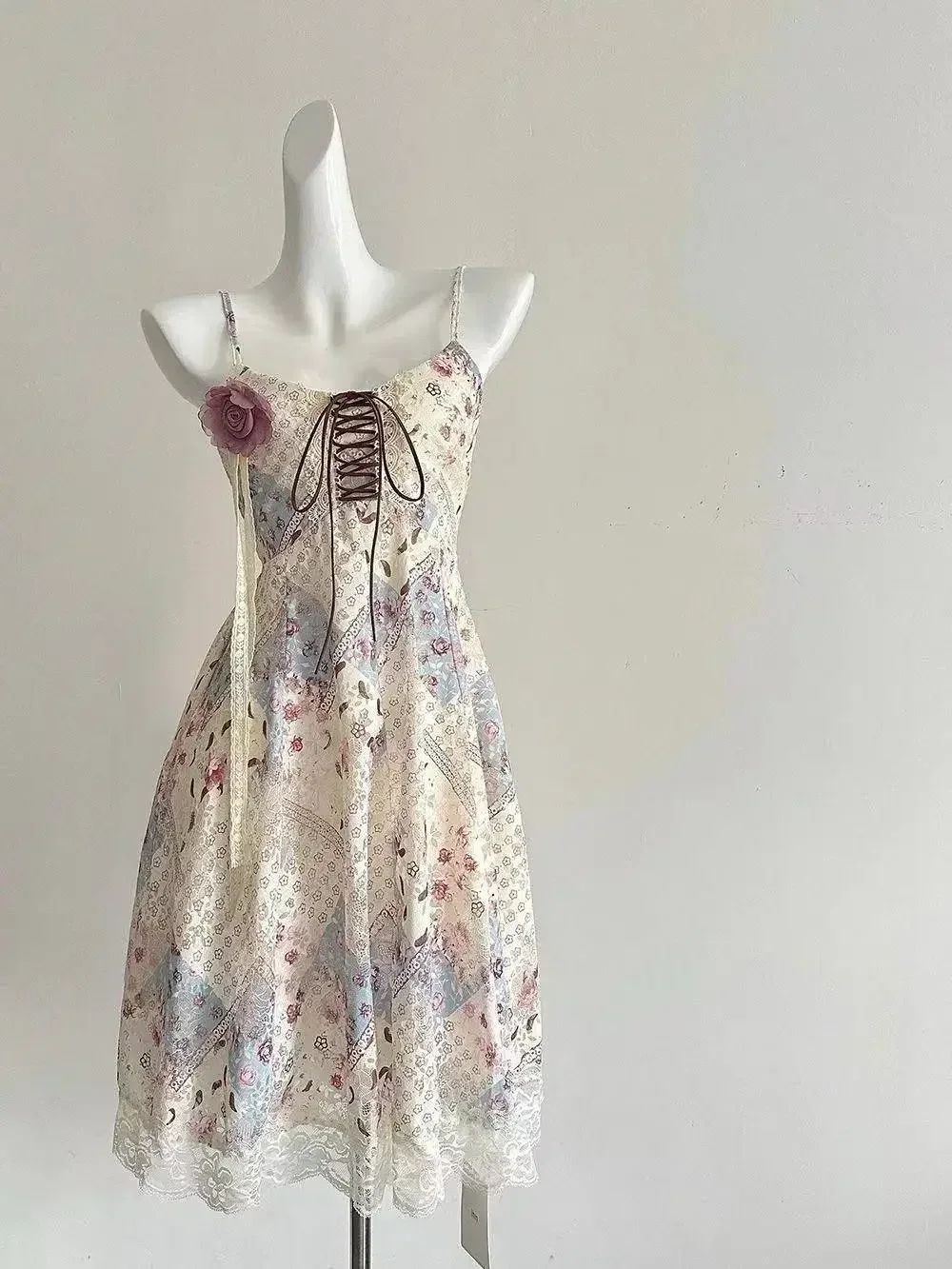 Lace Purple Dot Mini Dress Women Floral Dress Elegant Casuak Y2k Boho Kawaii Vintage One Piece Dress Korean Fashion Vintage Chic