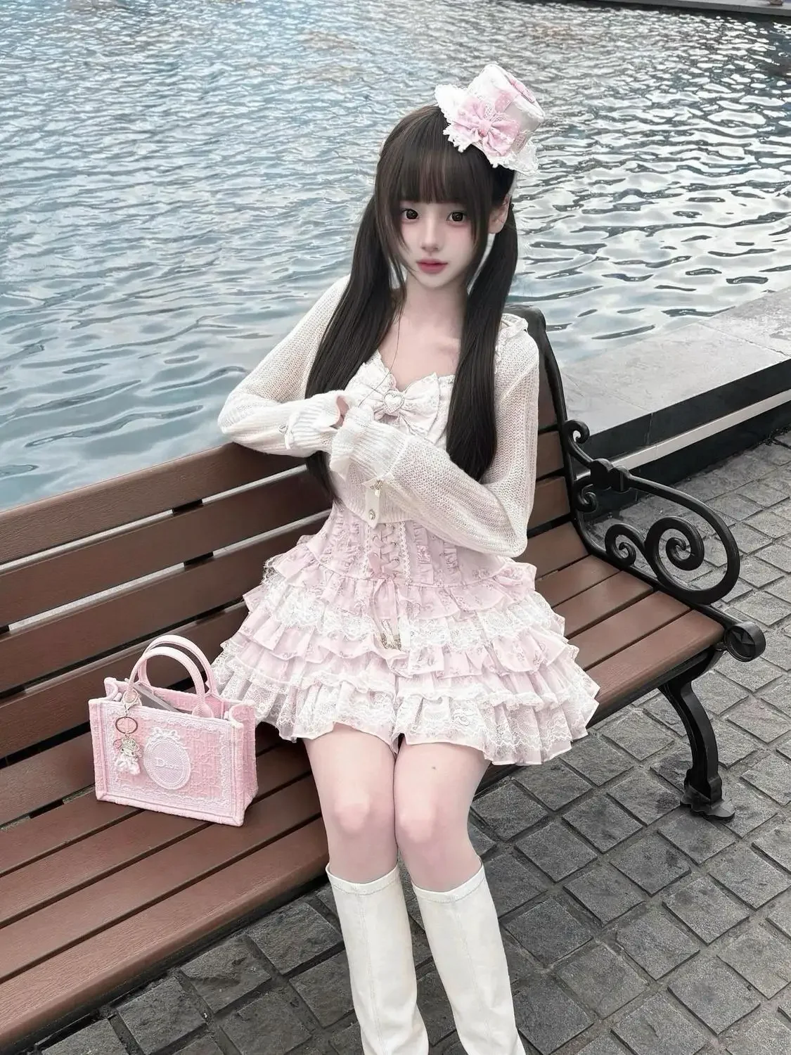 Jirai Kei Dark Sweet Lolita Mini Dress Women Bowknot Lace Puff Corset Heart Ruffle Cake Skirt Japanese Kawaii Harajuku Fashion