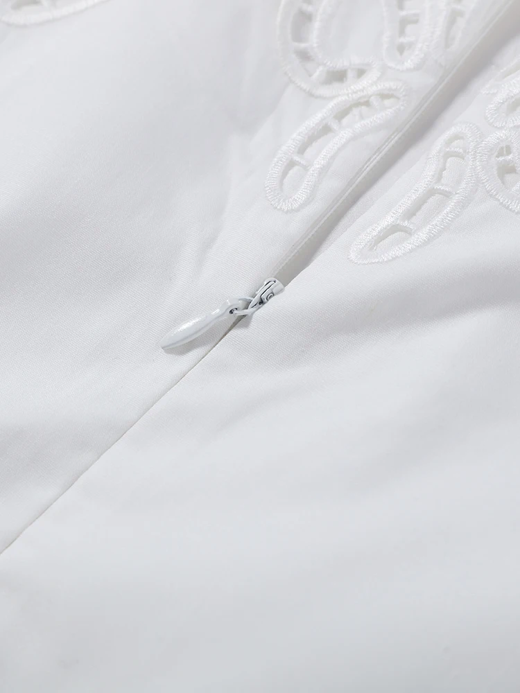 Minimalist White Boat Neck Midi Dress Women Elegant Cap Sleeve A-line Flare Eyelet Embroidery Vestido Wedding Formal Party Gown